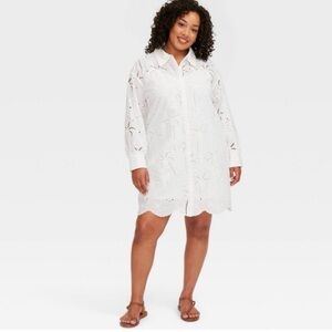 White Eyelet Swim Coverup Shirt Dress